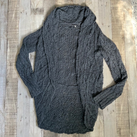 Anthropologie Knitted & Knotted Grey Mixed Stitch Open Front Circle Cardigan S - Picture 12 of 15